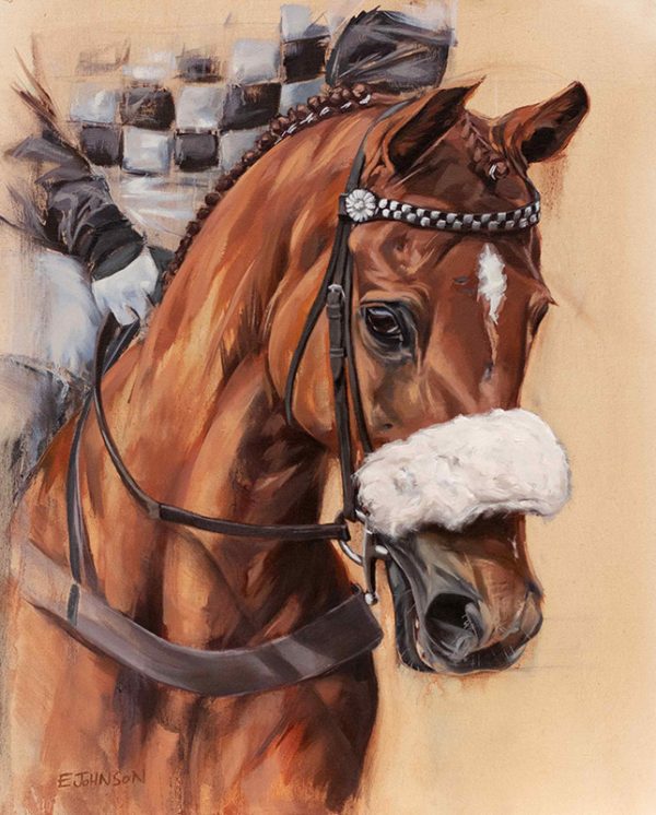 Chestnut Racehorse Oil Painting by Emily Johnson