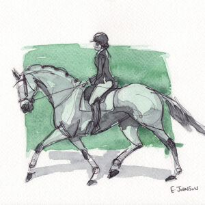 Cadence - A loose watercolour sketch of a grey horse doing dressage